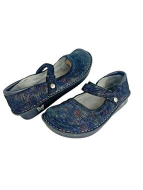 Alegria by PG Lite Paloma Mary Jane Shoes Size 39/8.5 US Leather Black Floral